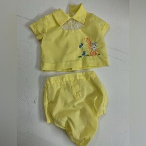Vintage. Yellow Kids Animal Embroidered Outfit